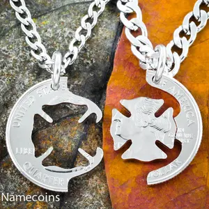 Fire Fighter Couples Necklaces, Firefighter Wife Necklace Set, Interlocking Coin