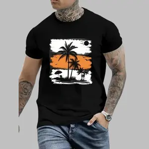 Men's Palm Tree Pattern Printed T-Shirt Casual Short Sleeve 1 Piece 100% Cotton - Comfortable Round Neck, Soft Cute Top Streetwear Crewneck Tropical Menswear Shortsleeve hannah montana 20th anniversary merch graphic tee 90s graphic tees