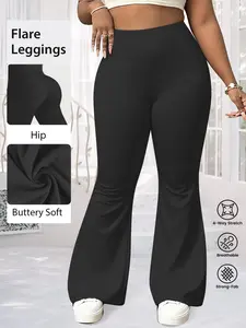 Women's Plus Size High Waist Slim Fit Bell Bottom Pants, Comfortable Soft Fashion Design, Perfect for Casual Wear, Versatile Stylish Item