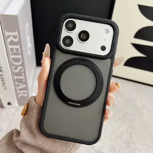 360° Rotating Stand Matte Translucent Phone Case, Skin‑Friendly Anti‑Slip Shockproof Cover, Fingerprint & Sweat Resistant, Compatible with iPhone 12/13/14/15/16E/17 Pro Max/Plus, Support Wireless Charging, Unisex Premium Protective Casing