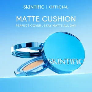 [New Shade Launch] SKINTIFIC Velvet Matte Cushion Foundation Blue Ultra Cover Powder Foundation, 12h Oil-Control, Lightweight, Long-Lasting, Waterproof Korean Cushion Makeup