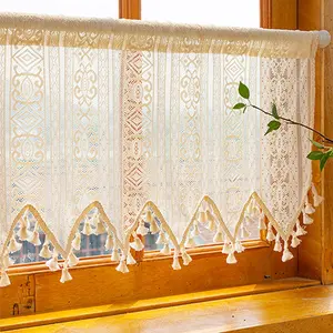 Bohemian Style Home Curtain Set, Elegant Short Curtains for Living Room & Bedroom Decor, Perfect Addition to Boho Interior Design, Tassel Decor Curtain, Window Drapes