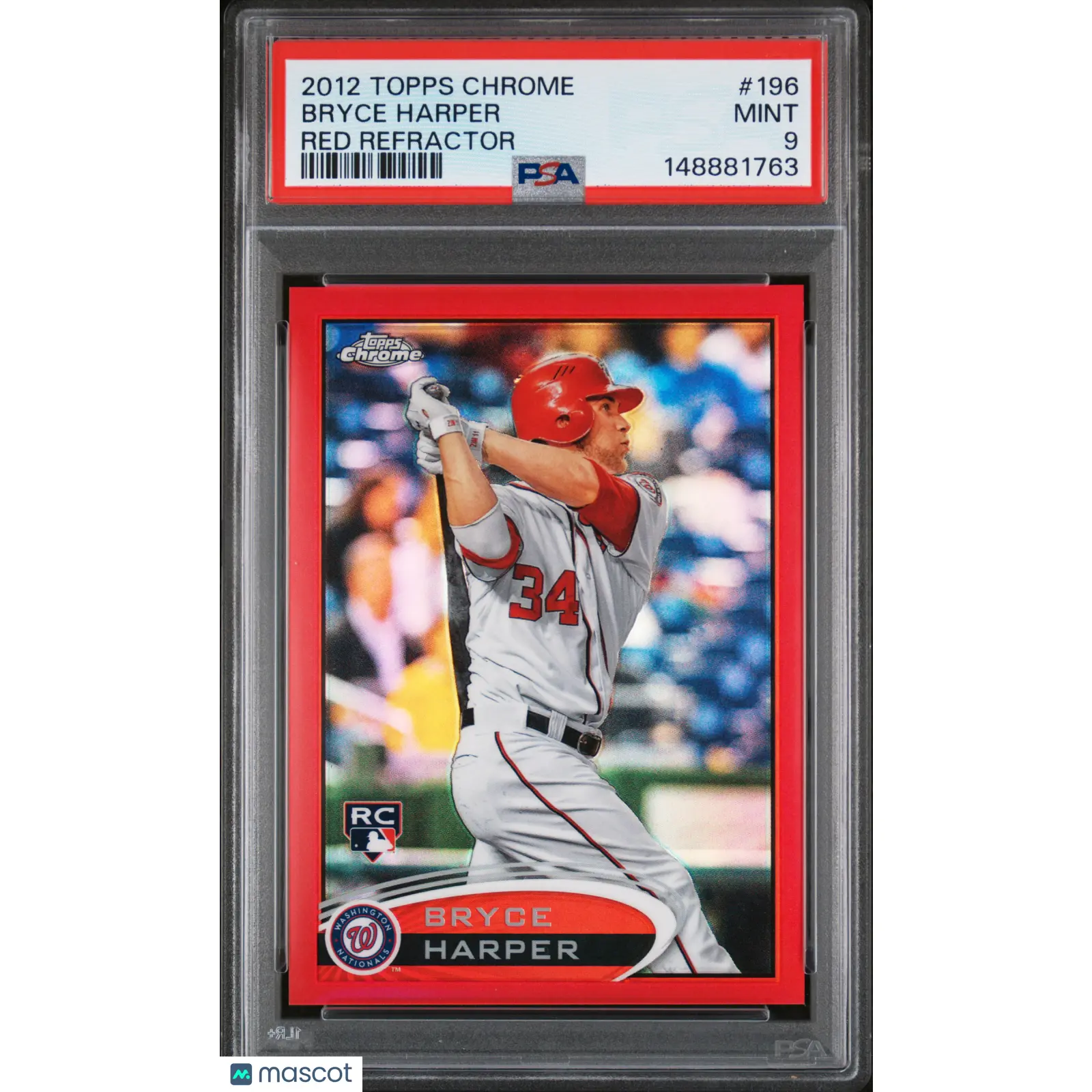 2012 Topps Chrome Bryce Harper #196 Red Refractor PSA 9 /25 Pop 3 Two Higher
