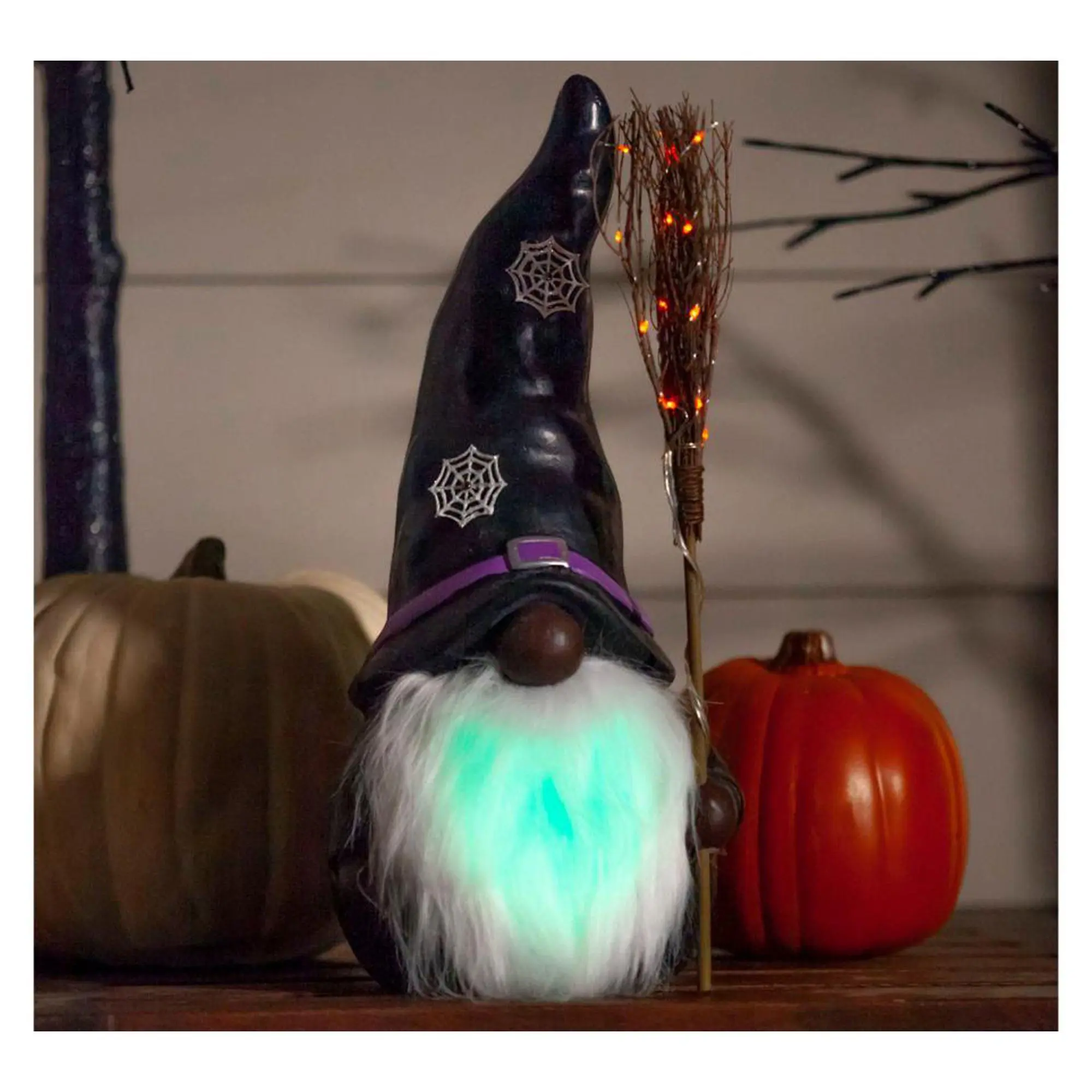 Evergreen 16" LED Resin Witch Gnome w/ Black Ha t Evergreen 16" LED Resin Witch Gnome w/ Black Ha t
