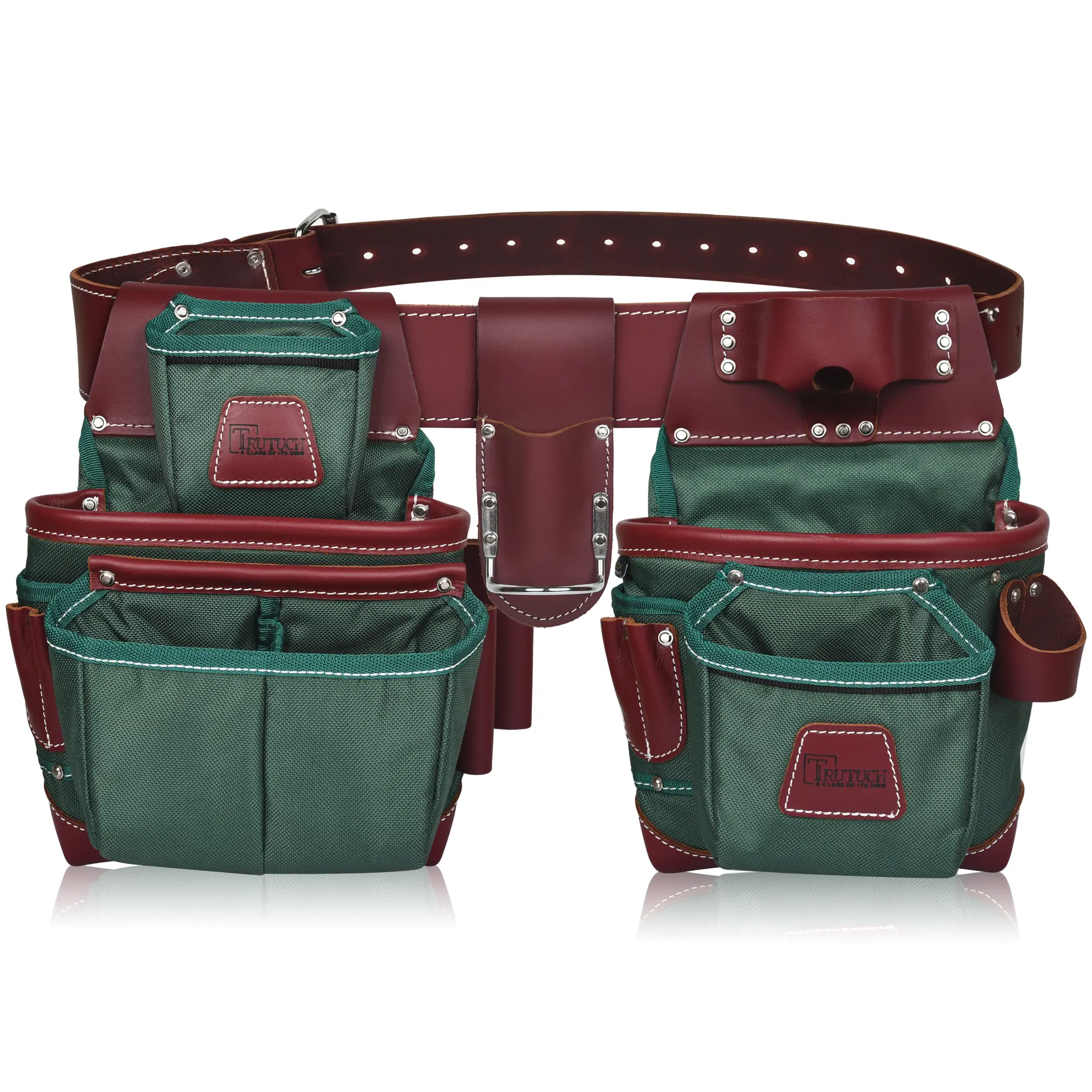 TRUTUCH Green Heavy Duty Nylon & Leather Tool Belt for Carpenters Framers Electricians 23 Pockets Adjustable 30-47 Inches Waist