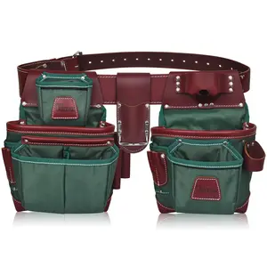 TRUTUCH Green Heavy Duty Nylon & Leather Tool Belt for Carpenters Framers Electricians 23 Pockets Adjustable 30-47 Inches Waist