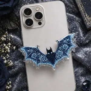 Blue Floral Iced Bat Ghostface MagSafe Phone Grip Gothic Dark Fantasy Aesthetic Phone Holder, Witchy Gift for Halloween, Phone Kindle Holder