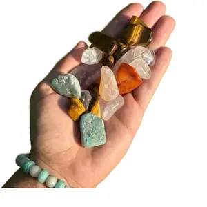 1/2 Pound Mixed Crystal Tumble Stone Bulk Wholesale Lot of Crystals 10-40mm - Carnelian, Amazonite, Quartz, Tigers Eye, Amethyst