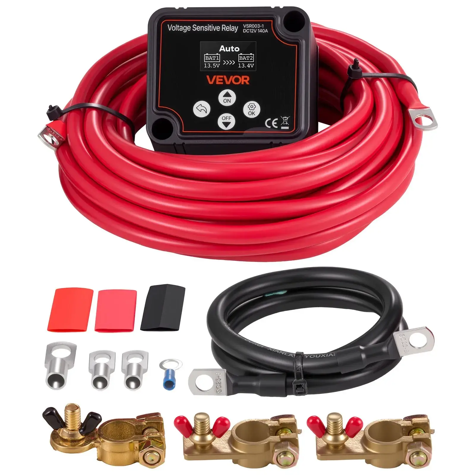 【summerfinds】VEVOR Dual Battery Isolator Kit, 12V 140 Amp, Manual and Automatic VSR Voltage Sensitive Relay with Voltmeter, LCD Screen, Smart Battery Isolator, Compatible with Lead-Acid Batteries, for UTV, ATV