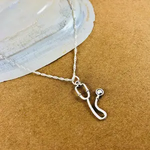 Stethoscope Charm Necklace - Sterling Silver Necklace for Nurses and Medical Professionals