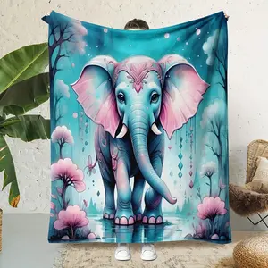 1Pc Ultra-Soft Flannel Blanket Featuring An Elephant Design, For Use On Sofas Or In Bedrooms, Perfect As A Gift, With High-Definition Printing, Flannel Fabric, Cozy Wrap, Exceptionally Soft, Ideal For All Seasons idea summervibes