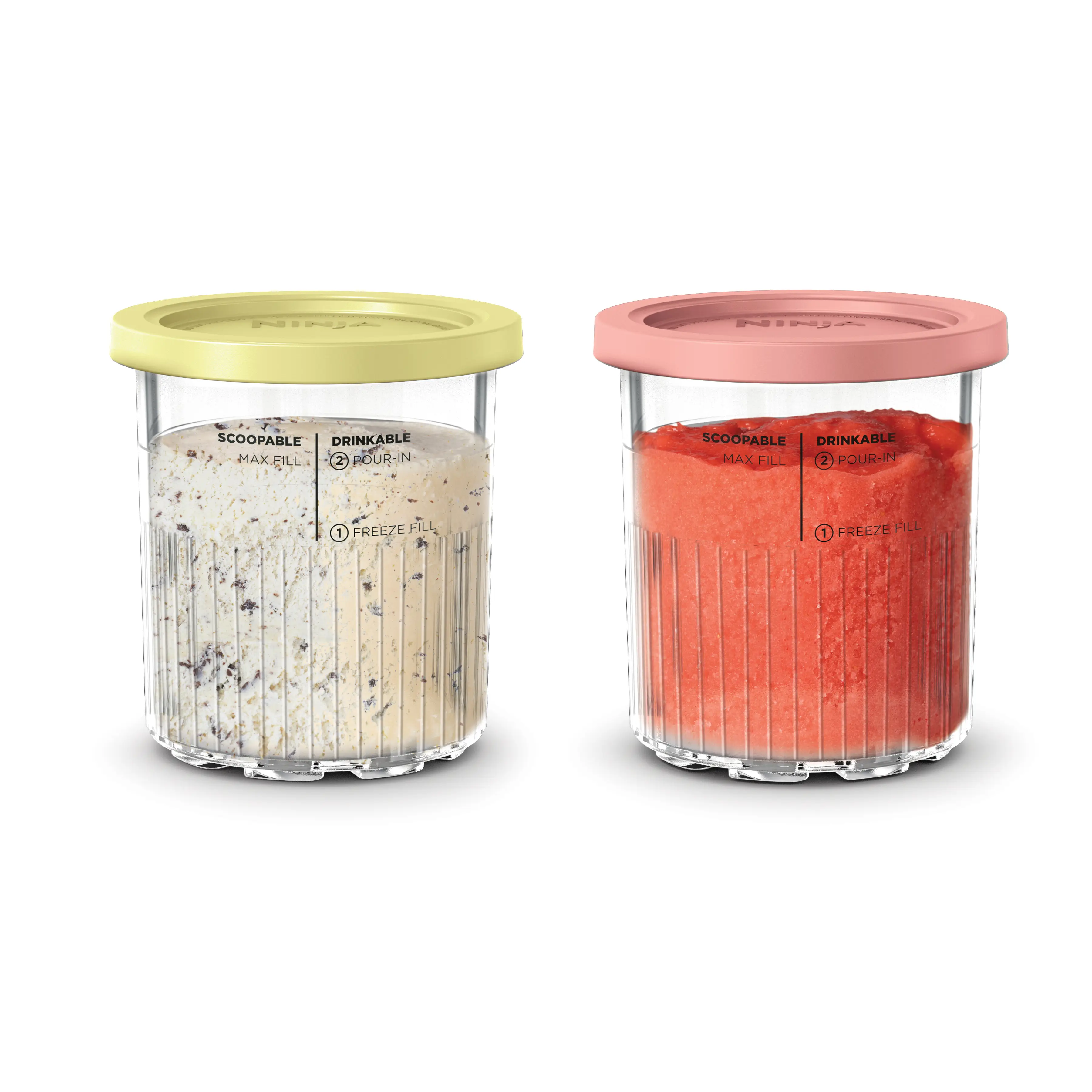 Ninja CREAMi XL Tub 2 Pack - Compatible with NC500 Series CREAMi Ice Cream Makers, BPA-Free, Dishwasher Safe, Clear/Coral/Yellow, XSKPNTLD2