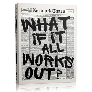 What If It All Works Out? Newspaper Style Canvas Wall Art, Retro New York Times Inspired Motivational Print, Aesthetic Office Decor, Inspirational Quote Poster, Trendy Living Room Wall Decor