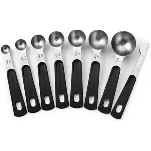 Spring Chef Stainless Steel Magnetic Measuring Spoons Set of 8 with Leveler, Round Metal Teaspoon & Tablespoon Measuring Spoons