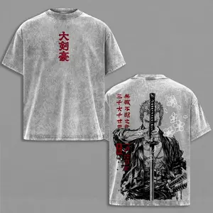 Zoro Tee Washed - Vintage OnePie's Anime Shirt Roronoa Zoro Graphic Tee Vintage Washed T Shirt Unisex Streetwear Santoryu Anime Tee Three Sword Style Shirt Anime Clothing Gift for Anime Lovers Fans Apparel