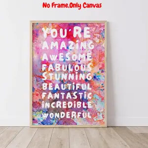 You're Amazing Letter Pattern Unframed Painting, Vintage Watercolor Poster, Wall Art for Home Living Room Bedroom Decor, Home Decor, Ornaments