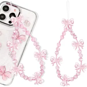 P-PCS09   Phone Charms Strap-Pink Bow Strawberry Cherry Charm Strap Universal Lanyard Wrist Chain String for Phone Case