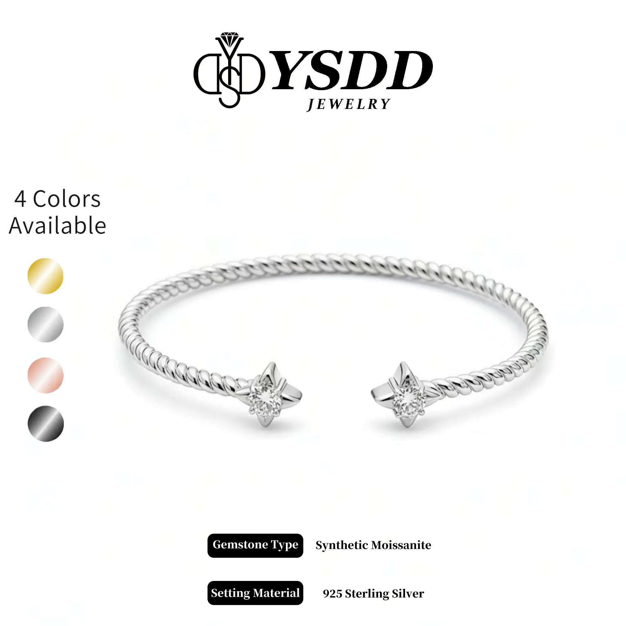 【#643 New Bangle】Stylish Cable Flex Star Bangle 1CT Total 15g 6''-8'' Wrist vvs Synthetic Moissanite Bracelet in 925 Sterling Silver