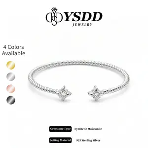 【#643 New Bangle】Stylish Cable Flex Star Bangle 1CT Total 15g 6''-8'' Wrist vvs Synthetic Moissanite Bracelet in 925 Sterling Silver