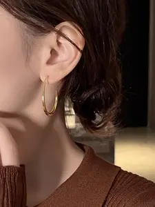 Women's Lightweight Teardrop Shape Hoop Earrings, Plated Finish Large Oval Design, High Polished Statement Jewelry, Perfect Gift for Women & Teens