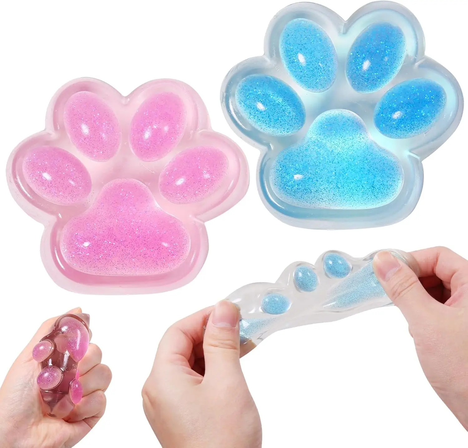 2pcs Pink  Cat Paw  Ice Through  Stress Relieving Fur Ball  OPP Packaging Gifts for Teenage (2pcs Pink Blue)