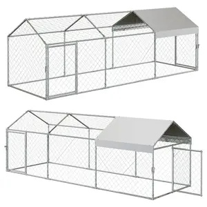 [FLASH SALE] Garvee 118" x 39" Large Metal Chicken Coop with Outdoor Run - Galvanized Steel Poultry Cage with Waterproof Weather Cover & 2 Easy-Access Doors for Backyard Chickens, Ducks, & Rabbits
