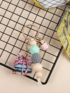 Cute Preppy Style Keychain with Colorful Beads, Unique Elements, Fun Splash, Rainbow Apple Design, Mini Tea Cup Pendant, Perfect Teacher Gift for Back-To-School Season
