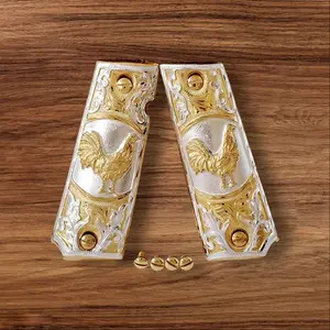gallos Cachas 1911 Full Size Mexican Style Grips Alpaca Metal Gold Plated Handmade Comfortable Grip