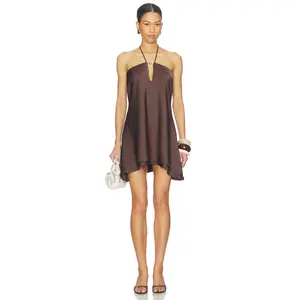 Runaway The Label Freya Flowy Halter Mini Dress in Bitter Chocolate