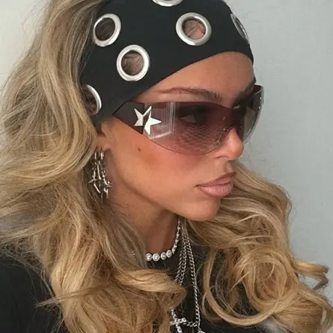 Punk Girl Hollowed Out Eyelets Wide Elastic Headband, Stretchy Metal Rock Steampunk, Sports Casual Headbands, Fall Women Bandana, Fashion Headband, Hairbands