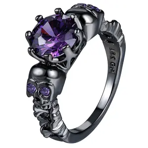 OIDEA Unisex Skull Ring with Purple Cubic Zirconia - Vintage Gothic Punk Biker Statement Band, Ideal for Halloween, Cocktail Events, Birthday Gifts (Vintage, Cubic Zirconia, Dark Gothic Styles), Vintage Rings, Cubic Zirconia Rings