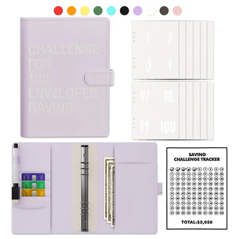 100 Envelopes Saving Challenge A5 Saving Binder with Cash Envelopes，Budget Binder Savings Challenge Book for 100 Day to Save $5,050 for Budgeting Plan