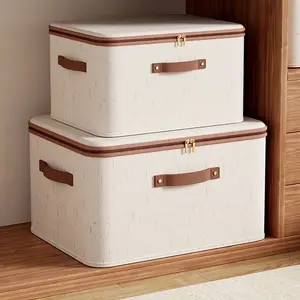 Foldable storage box with double zippers, large capacity under-bed storage basket with lid, perfect for clothes, bedding, moving supplies, etc.