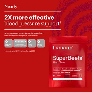 Humann SuperBeets Heart Chews - Nitric Oxide Supplement for Blood Pressure & Cardiovascular Support, Plant-Based Antioxidants, Pomegranate Berry Flavor, 60 Count Nutrition Benefits Fitness Edible