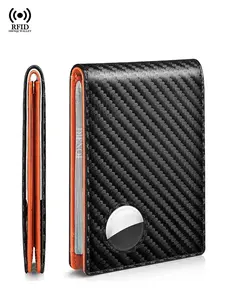 Minimalist RFID Blocking Wallet, Carbon Fiber Business Wallet, Credit Card Holder, Airtag Tracker Compatible, Daily Use Money Bag Clip