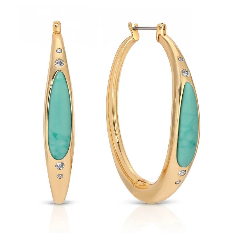 Ettika Turquoise Solstice Hoop Earrings 18K Gold Plated Turquoise Jewelry for Women