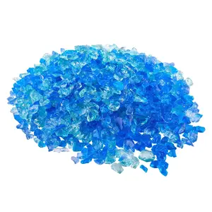 VEVOR Fire Glass, 10 LBS / 4.5 KG Fireplace Rocks, 3/4-Inch / 19.05 mm Reflective Firepit Glass Rock, High Luster Stone Landscaping for Fire Pit Table, Aqua Blue + Caribbean Blue + Aqua Green