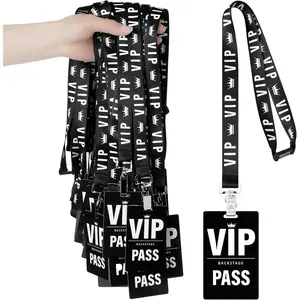 25 Sets VIP Badge Lanyards with PVC Plastic Pass Cards VIP Black Breakaway Lanyard and Cards for Backstage Access Concert Birthday Quince Award Movie Night Party Event Organizer(Black, White)