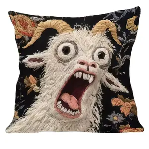 18×18 Inch Funny Screaming Goat Single-Sided Printed Pillow Cover - Short Plush Soft Abstract Animal Pattern with Hidden Zipper, Perfect for Home, Car & Party Decor (Pillow Insert Not Included)
