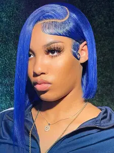 Bob Style Straight blue yellow  red color Short Hair Wig Daily Party Cosplay Holidays Use Wig 13X4  Lace Elegant Straight Human Hair Wig for Women Straight Wigs
