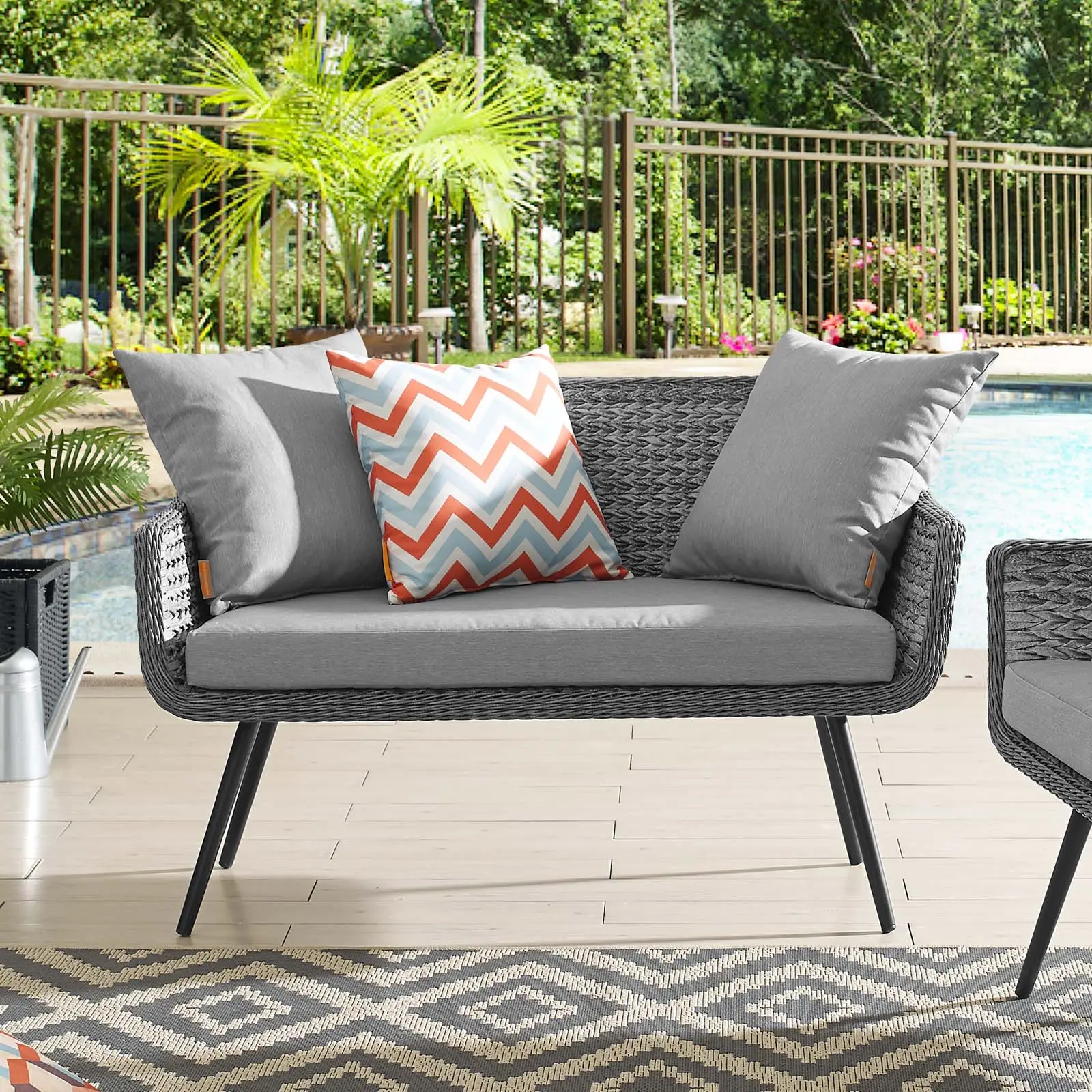 Modway Endeavor Modern Outdoor Patio Wicker Rattan 2-Seater Loveseat - Stylish Furniture for Front Porch, Watch Party, Garden Party, Backyard Oasis (Gray), Design