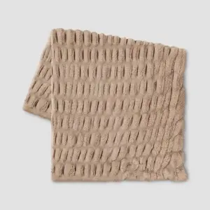 50"x60" Ruched Faux Rabbit Fur Throw Blanket Neutral - Threshold