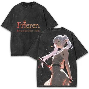 Frieren: Beyond Journey's End Oversized Washed Tee - 260GSM Heavyweight, Anime Front & Back Print Streetwear.