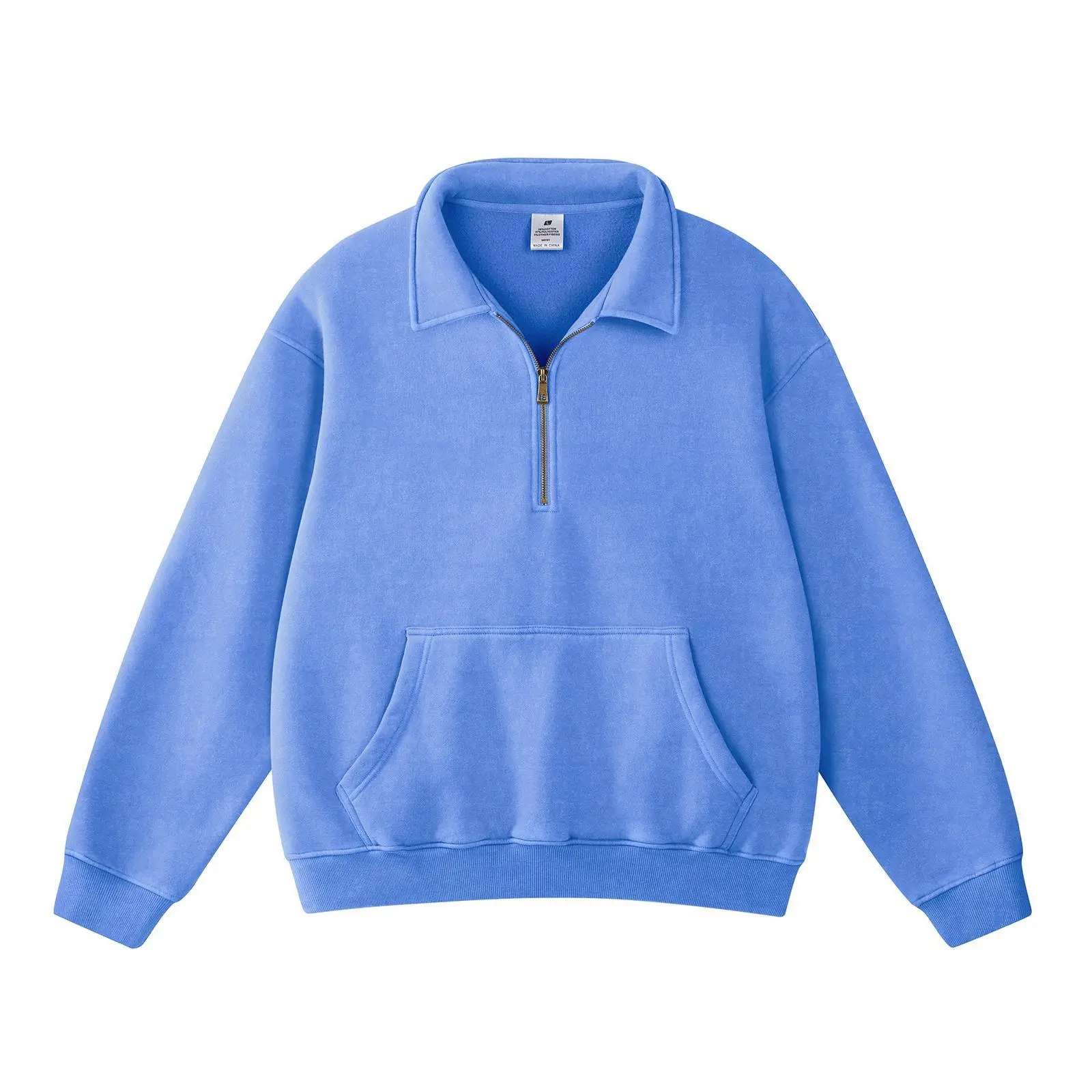 FAIABLE Oversized Quarter Zip Sweatshirt Women Men Fleece Lined Pullover Vintage Washed Half Zip Hoodie Baggy Streetwear Long Sleeve with Kangaroo Pocket Hidden Zipper Pocket