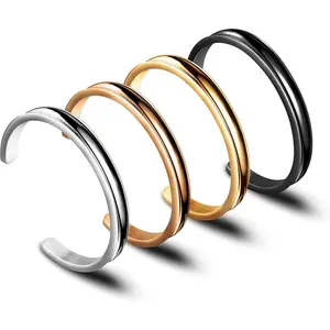 Hair Tie Bracelet High Polishing Stainless Steel Grooved Cuff Bangle for Women