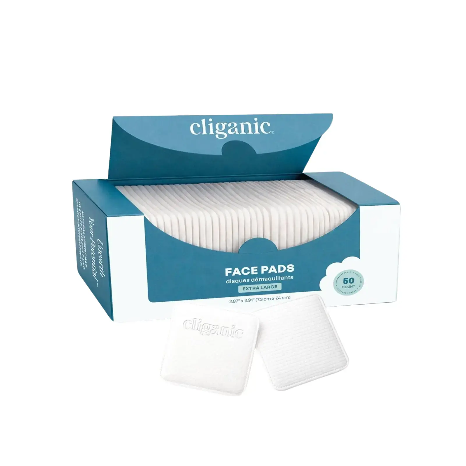 Cliganic Extra Large Face Pads - Soft, Extra Absorbent, Ultra Durable, Hypoallergenic, For Makeup, Nail Polish & Daily Buildup Removal, Toner & Cleanser Application, Dual Sided & Lint-Free