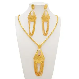 Dubai Gold-Plated Pendant Charm Necklace and Earrings — A Luxurious Wedding Jewelry Set for Special Occasions and Everyday Wear