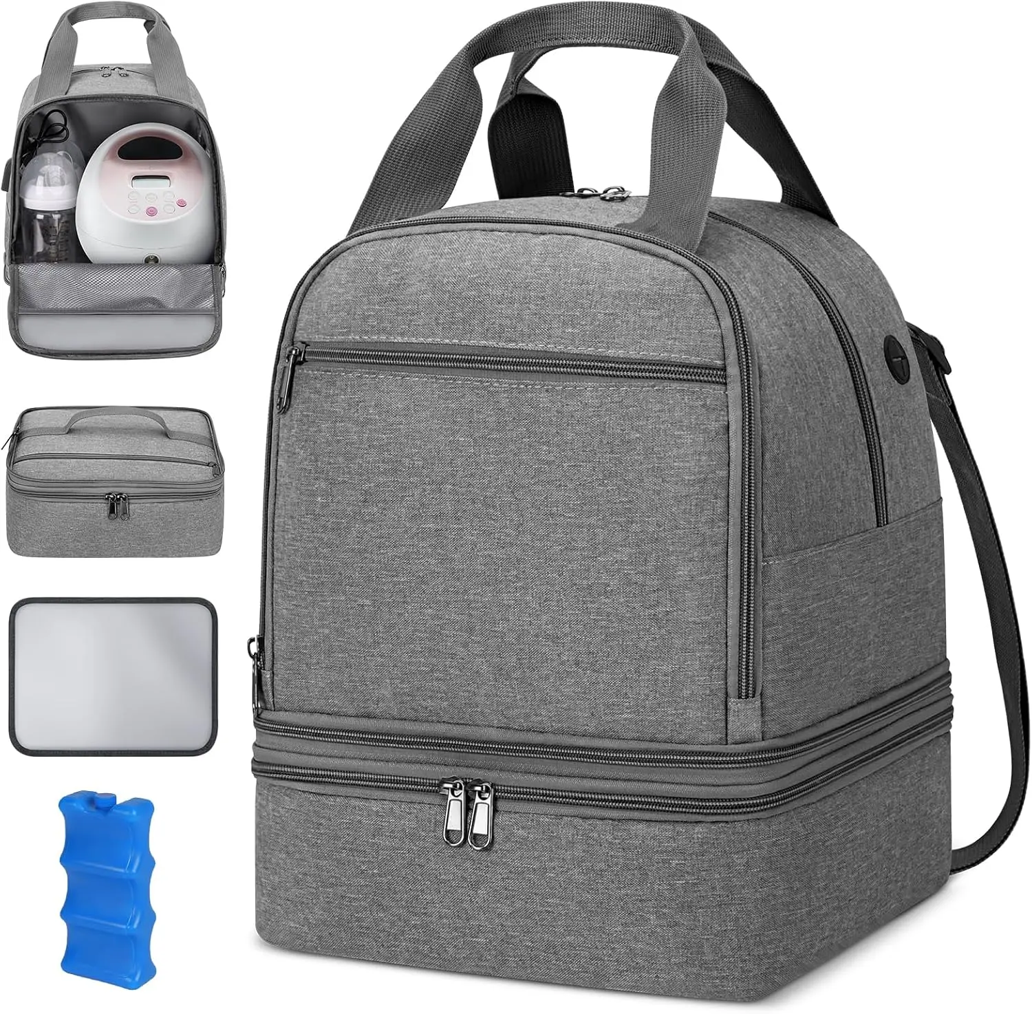 Breast Pump Bag with Insulated Cooler Compartment, Detachable Double Layer Pump Backpack Compatible with Spectra S1 S2, Momcozy, Medela, Willow and Elvie, Large Capacity Milk Storage Travel Bag for Working Moms, Office and Daycare