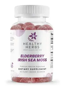 Healthy Herbs Organic Sea Moss Gummies - Concentrated 2100mg Irish Sea Moss + Elderberry Essentials Blend (30 Count)