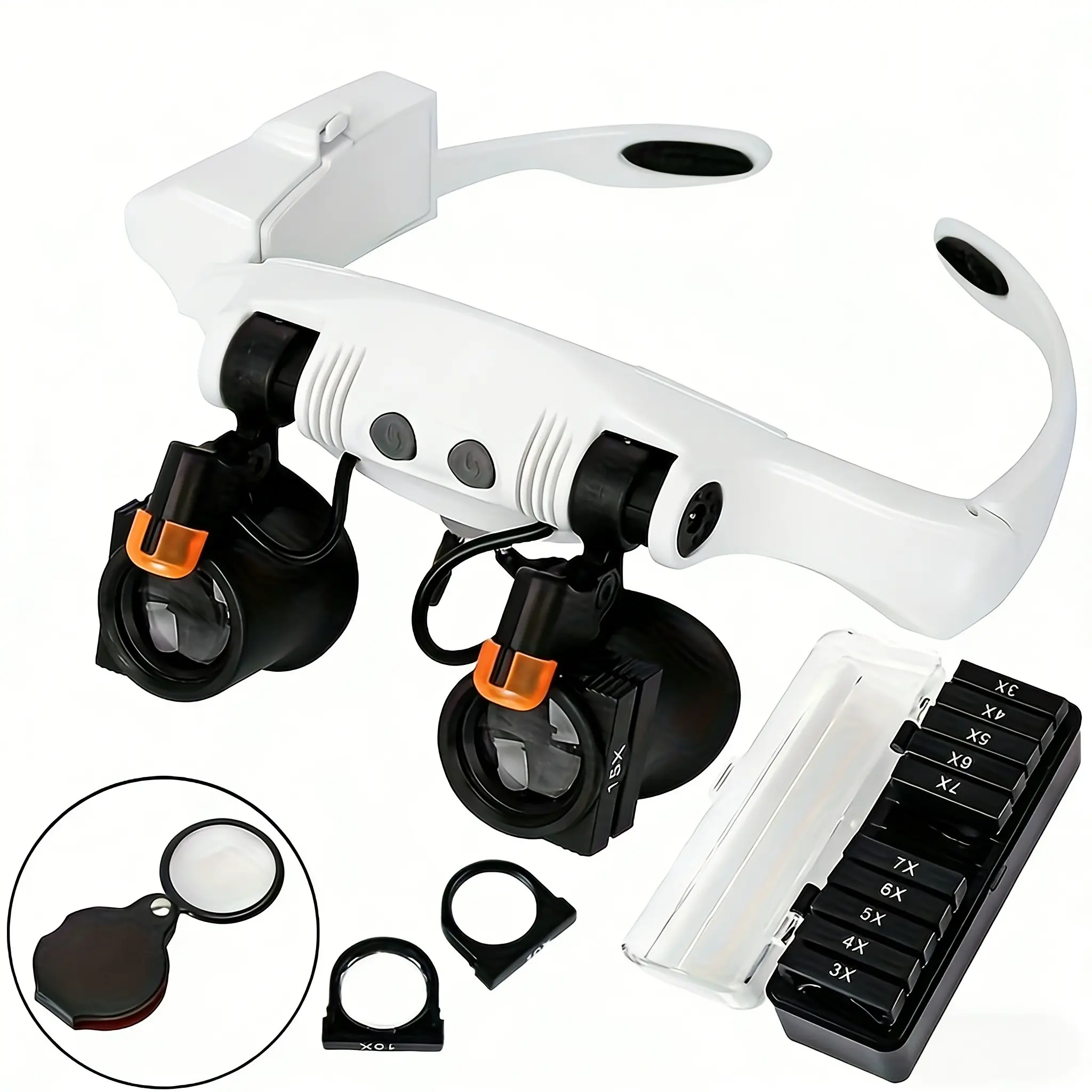 Head-Mounted LED Magnifying Glass Glasses, 3x-10x Interchangeable Lenses, Durable Frame, Hands-Free, Ideal for Watch Repair, Jewelry Making, Reading, Precision Work